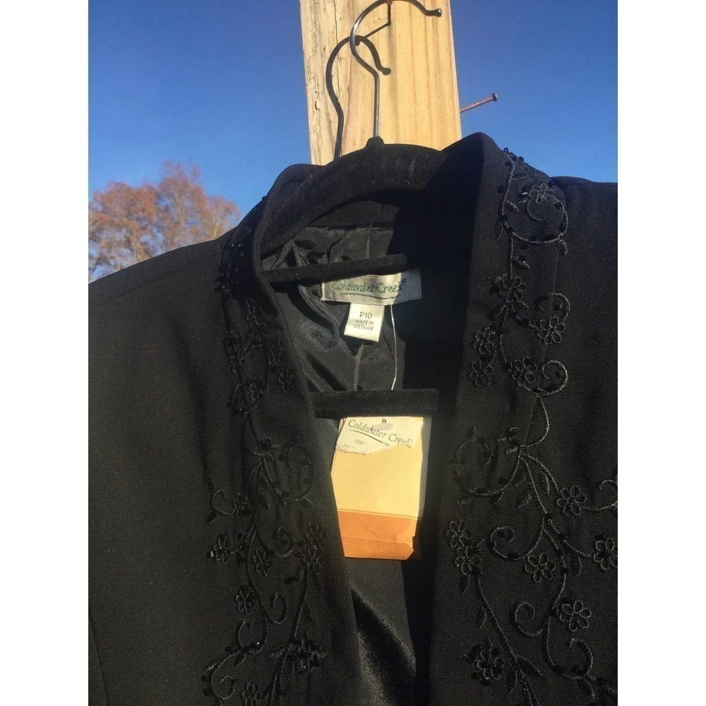 Coldwater creek womens black beaded blazer NEW 10p petite 10‎ ruffle holiday